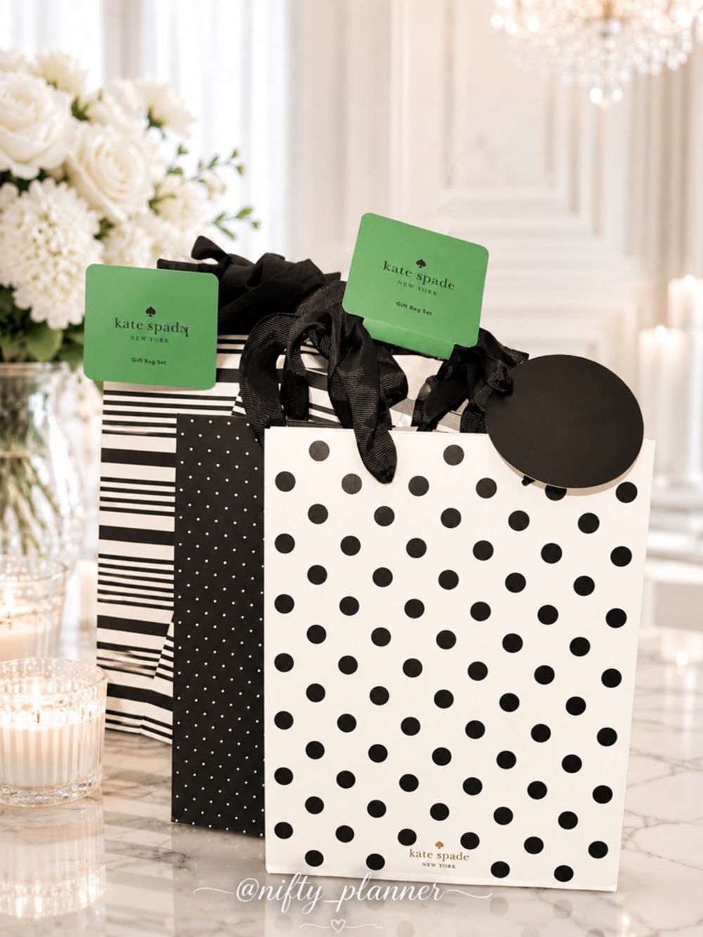 kate spade Black & White Polka Dot and Stripe Gift Bag Set